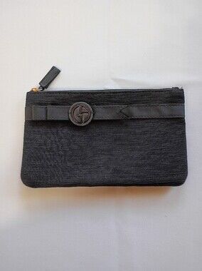 Giorgio Armani Black Textured Cosmetic Pouch with Logo Accent